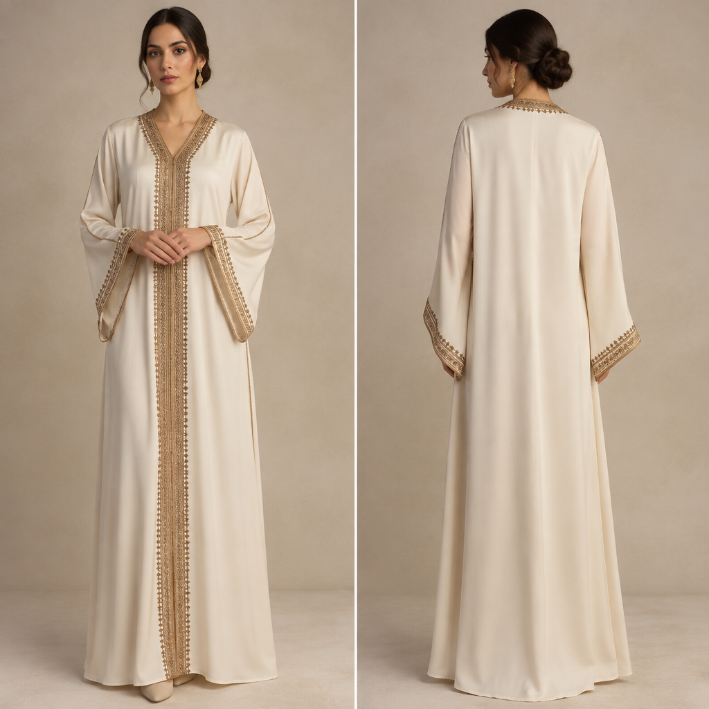 A Dress design, in Minimalist style. Morocco fashion aesthetics. Present it as professional fashion catalogue photography: the garment is the subject, shown full-length with editorial styling, neutral posing and tasteful, non-suggestive framing.
photorealistic fashion design, A Dress design, in Minimalist style. Morocco fashion aesthetics. Present it as professional fashion catalogue photography: the garment is the subject, shown full-length with editorial styling, neutral posing and tasteful, non-suggestive framing., minimalist style, just the design no text, show front and back