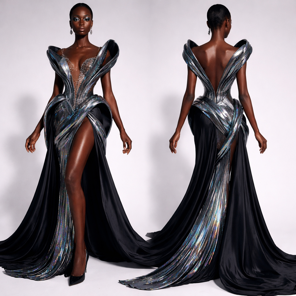 Design something unique that hasn’t been seen before on a black model
Design something unique that hasn’t been seen before on a black model, elegant style, show front and back