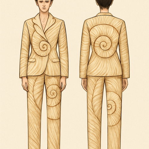 Fashion without fear is my collection and the seashell is my inspiration.
I want a jacket and trousers with the spiral nature of the shell. It should be a mode dress with sleeves and the neckline should be like the opening of the shell