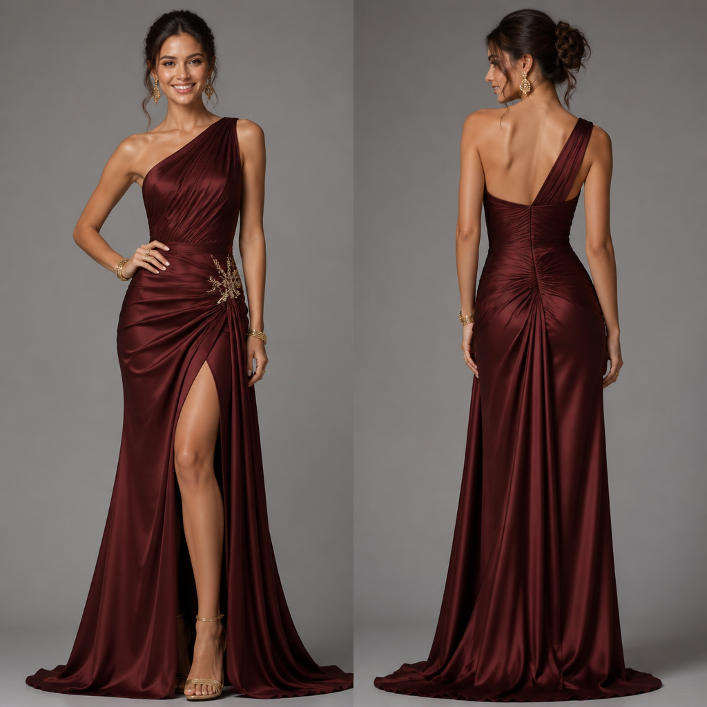 Mahogany prom dress with accessories
photorealistic fashion design, Mahogany prom dress with accessories, colorful style, just the design no text, show front and back