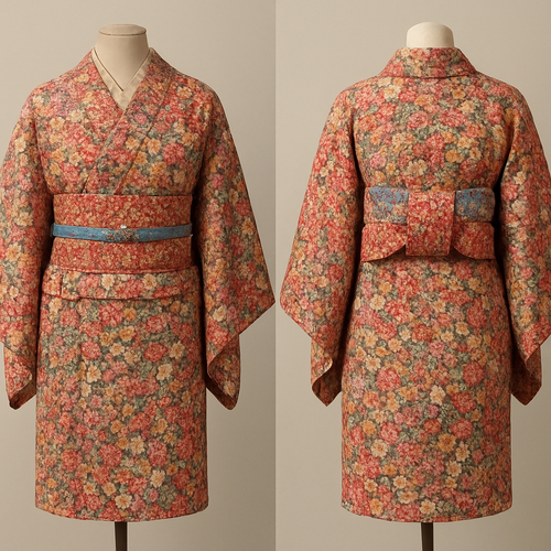 Floral kimono made out from silk small flowers few fabrics