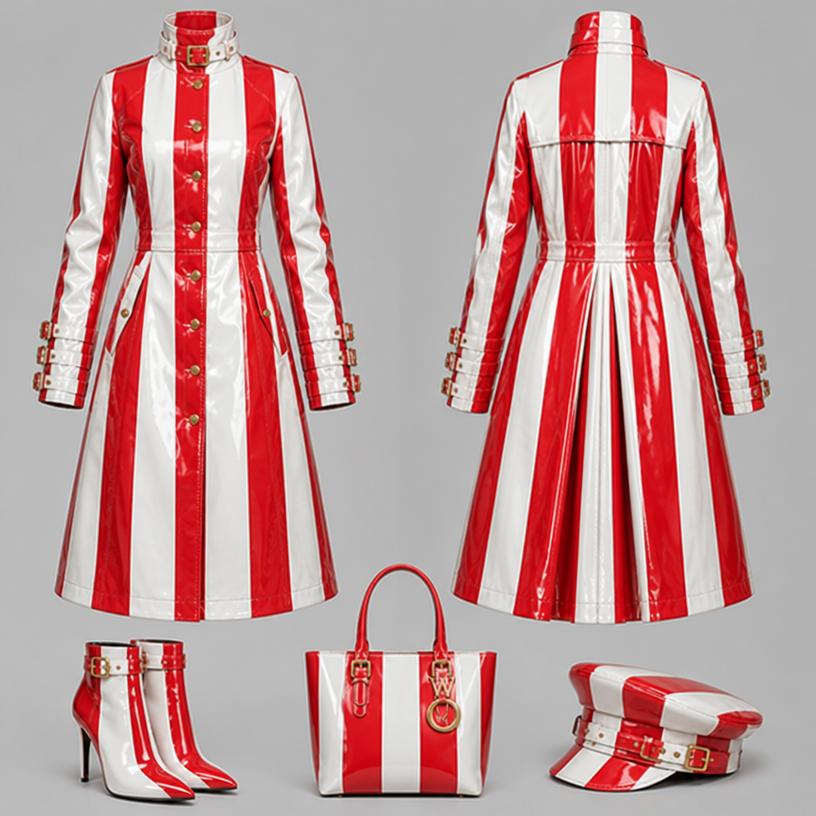 Make it red and white big stripes
edit the attached fashion design with these instructions: Make it red and white big stripes. keep it photorealistic, just the design no text