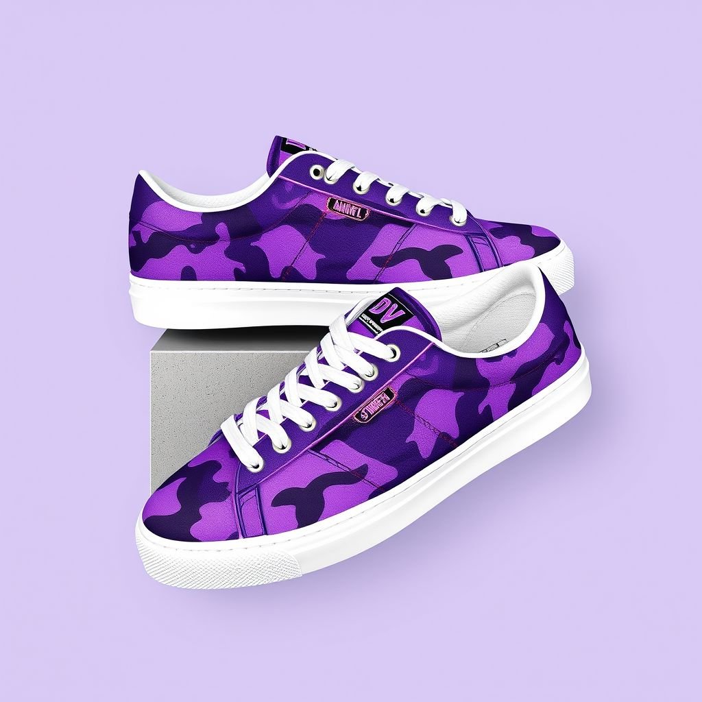 Purple camo sneakers, low top. I don’t want it chunky at the bottom. Give it a 90’s YK2 look. Put DV on it
Design a pair of low-top purple camo sneakers embodying 90s Y2K retro vibes. Incorporate sleek, streamlined profiles with vintage-inspired silhouettes, emphasizing minimalism without chunky soles. Adorn each side with bold, graffiti-esque "DV" lettering, capturing the vibrant energy of retro urban style. Perfect for anyone channeling nostalgic streetwear flair!