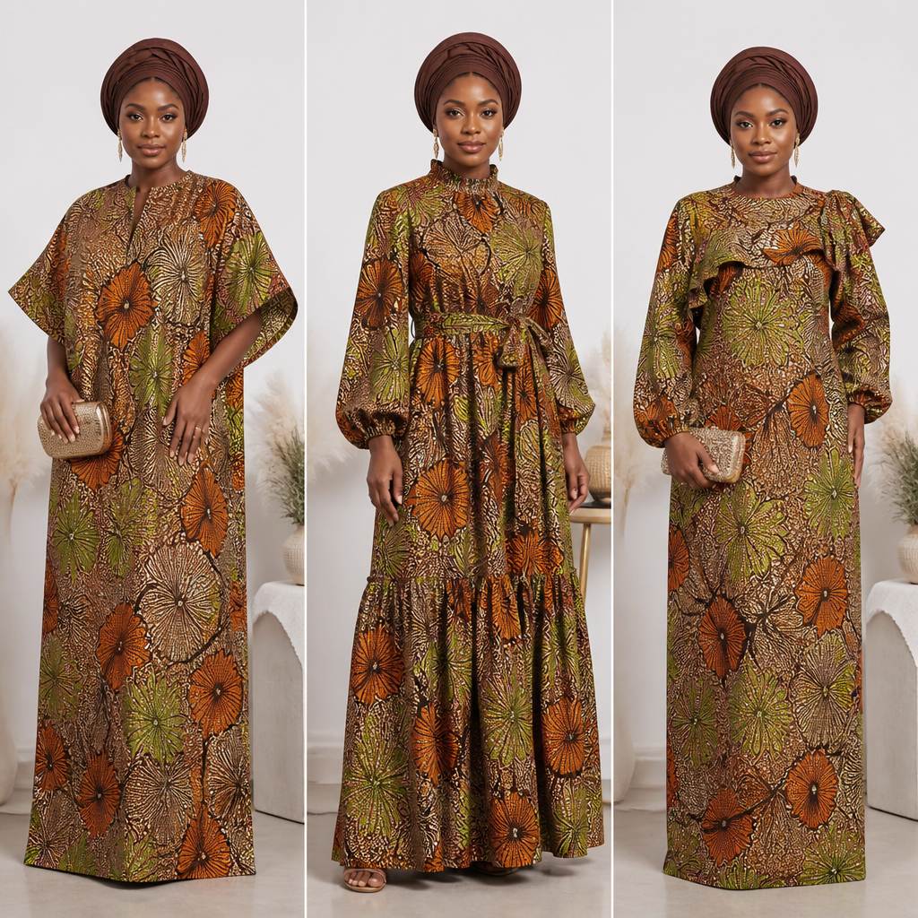 A Female Dress design, with modest, full coverage: longer hemlines, higher necklines and covered shoulders, suitable for Summer. “Use this Ankara fabric to create 3 elegant female dress designs suitable for an owambe. Make each design different, modern and easy to sew.” Present it as professional fashion catalogue photography: the garment is the subject, shown full-length with editorial styling, neutral posing and tasteful, non-suggestive framing.
photorealistic fashion design, A Female Dress design, with modest, full coverage: longer hemlines, higher necklines and covered shoulders, suitable for Summer. “Use this Ankara fabric to create 3 elegant female dress designs suitable for an owambe. Make each design different, modern and easy to sew.” Present it as professional fashion catalogue photography: the garment is the subject, shown full-length with editorial styling, neutral posing and tasteful, non-suggestive framing., just the design no text