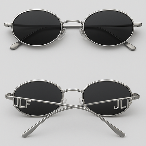 Round Oval Sliver Frame Sunglasses With The Arms Of The Sunglasses Spelling Out JLF