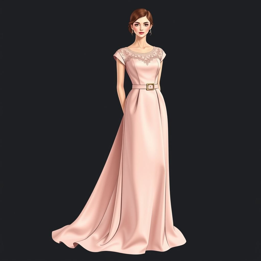 Simple dress for graduation
Design an elegant, floor-length gown for graduation, crafted from luxurious satin in a soft blush hue. Incorporate a tailored bodice with delicate lace detailing at the neckline, flowing into a full A-line skirt. Complete the look with structured cap sleeves and a chic, understated waist belt for a polished, formal finish.