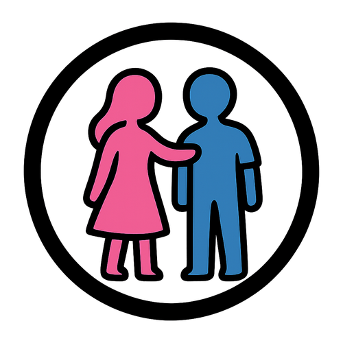 شعار مدرسه
دائري
لونه اسود
شكل الشعار من جوه بنت تمسك بولد
الاثنين بدون ملامح
البنت لونها وردي و الولد ازرق
