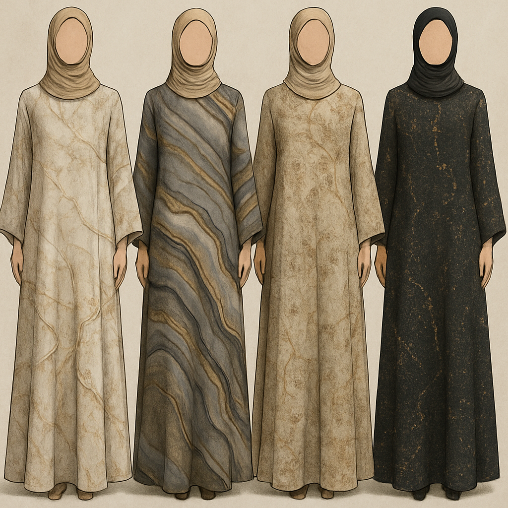 Create a modest boubou, the first of its kind, featuring a unique stone design that exudes a classy and sophisticated vibe. I'd like four designs, each showcasing different styles and fabrics. Incorporate high-end, unique chic stone designs to make them truly special. Add little sophisticated stone designs.

Create a modest boubou, the first of its kind, featuring a unique stone design that exudes a classy and sophisticated vibe. I'd like four designs, each showcasing different styles and fabrics. Incorporate high-end, unique chic stone designs to make them truly special. Add little sophisticated stone designs.