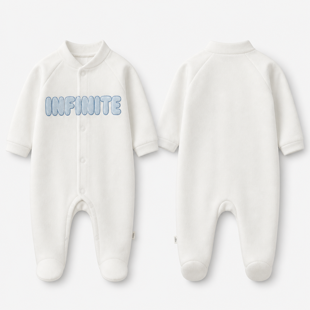 A Female Jumpsuit design, made of Wool, for Casual, suitable for Winter, in Minimalist + Kawaii style. maak een witte romper voor een baby met midden ik aan de voorkant de text: INFINITE in pastel blauw en de text is omlijnd met net iets donkerder blauw, zorg ook dat het met magneten dicht gaat en niet met een rits
photorealistic fashion design, A Female Jumpsuit design, made of Wool, for Casual, suitable for Winter, in Minimalist + Kawaii style. maak een witte romper voor een baby met midden ik aan de voorkant de text: INFINITE in pastel blauw en de text is omlijnd met net iets donkerder blauw, zorg ook dat het met magneten dicht gaat en niet met een rits, minimalist style, just the design no text, show front and back