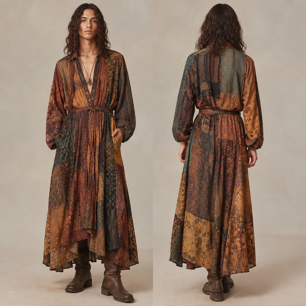 A Unisex Dress design, suitable for Fall, in Bohemian style Present it as professional fashion catalogue photography: the garment is the subject, shown full-length with editorial styling, neutral posing and tasteful, non-suggestive framing.
photorealistic fashion design, A Unisex Dress design, suitable for Fall, in Bohemian style Present it as professional fashion catalogue photography: the garment is the subject, shown full-length with editorial styling, neutral posing and tasteful, non-suggestive framing., bohemian style, just the design no text