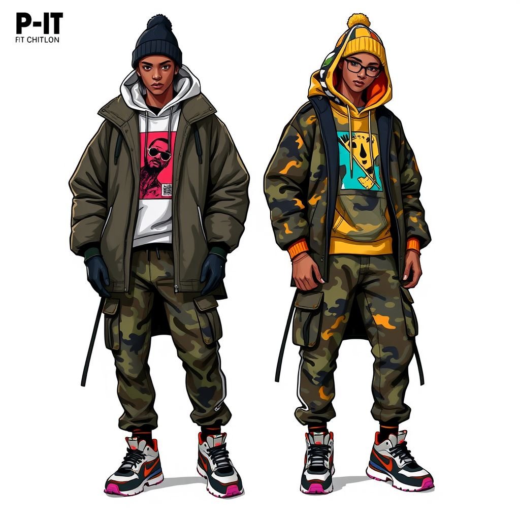 P-CHI FIT - Winter Collection
Design a bold P-CHI FIT Winter Collection emphasizing streetwear aesthetics. Envision oversized puffer jackets with unique graphic prints, layered hoodies, and cargo pants featuring vibrant color pops. Incorporate striking accessories like beanies and chunky sneakers. Mix urban camouflage with street art motifs, creating a dynamic, edgy vibe perfect for winter urban environments.