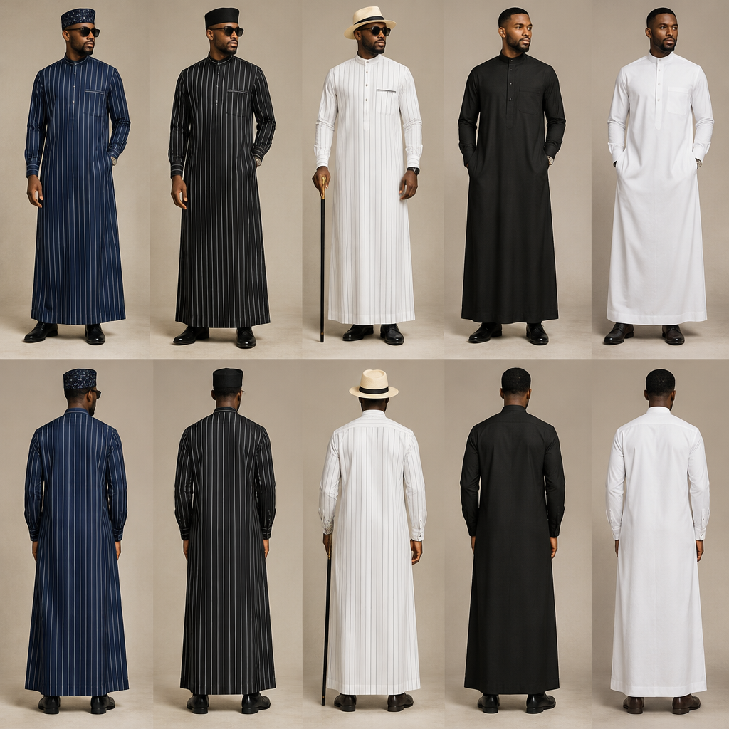 A Male Dress design, made of Linen, with modest, full coverage: longer hemlines, higher necklines and covered shoulders, suitable for Summer, in Vintage style. a pinstripe dress preferably blue color and preferably blue with white stripe and also a black with white stripes and also a white with black stripes old money style long sleeve we can also go with a black basic top and also a white basic top and a long sleeve white and a long sleeve black. Nigeria fashion aesthetics. Present it as professional fashion catalogue photography: the garment is the subject, shown full-length with editorial styling, neutral posing and tasteful, non-suggestive framing.
photorealistic fashion design, A Male Dress design, made of Linen, with modest, full coverage: longer hemlines, higher necklines and covered shoulders, suitable for Summer, in Vintage style. a pinstripe dress preferably blue color and preferably blue with white stripe and also a black with white stripes and also a white with black stripes old money style long sleeve we can also go with a black basic top and also a white basic top and a long sleeve white and a long sleeve black. Nigeria fashion aesthetics. Present it as professional fashion catalogue photography: the garment is the subject, shown full-length with editorial styling, neutral posing and tasteful, non-suggestive framing., vintage style, just the design no text, show front and back