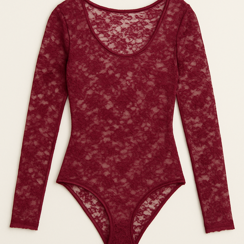 Can you make a long sleeve lace body suit in army green colour
Make more see through
Change to burgundy