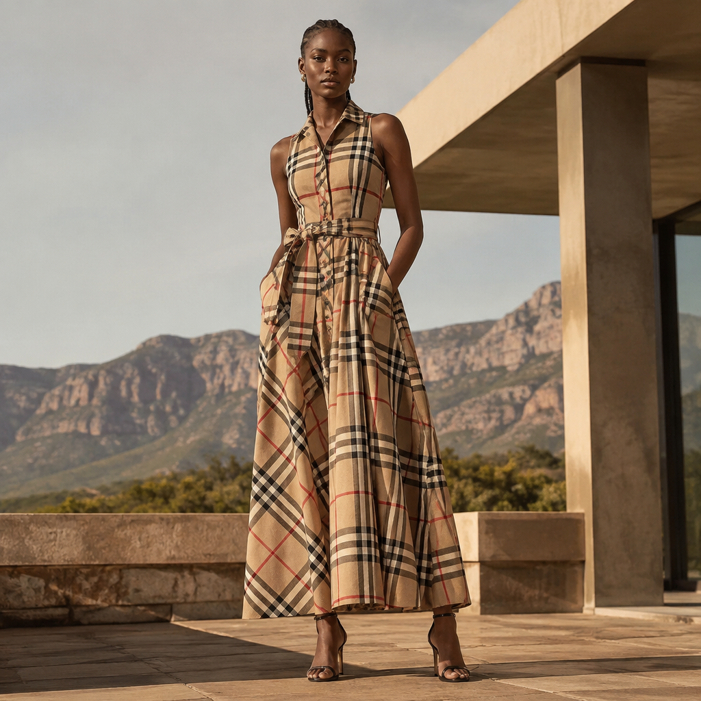 A Dress design. burberry. South Africa fashion aesthetics. Present it as professional fashion catalogue photography: the garment is the subject, shown full-length with editorial styling, neutral posing and tasteful, non-suggestive framing.
photorealistic fashion design, A Dress design. burberry. South Africa fashion aesthetics. Present it as professional fashion catalogue photography: the garment is the subject, shown full-length with editorial styling, neutral posing and tasteful, non-suggestive framing., just the design no text
