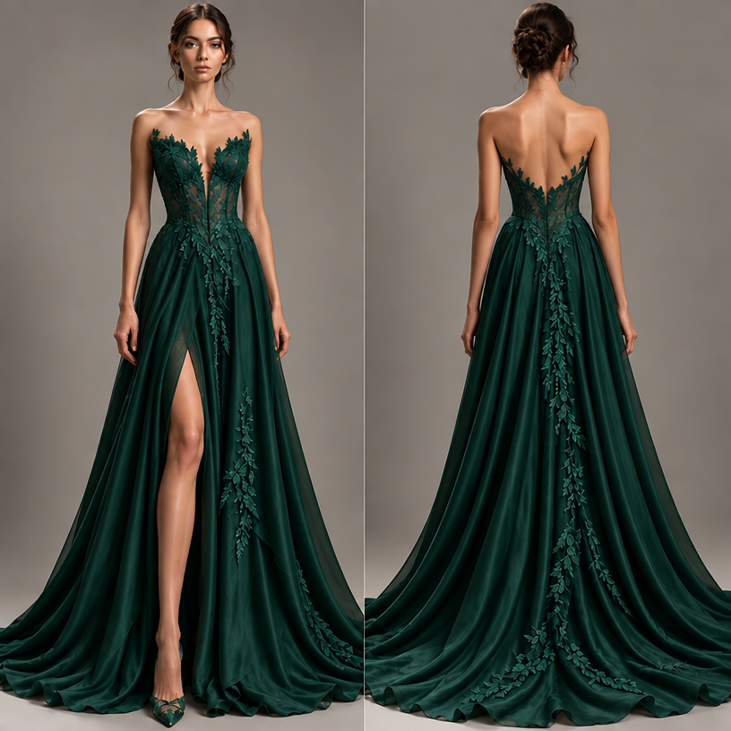 Remove the leaves on her shoulders and arms and remove the layered fabric on her hips
edit the attached fashion design with these instructions: Remove the leaves on her shoulders and arms and remove the layered fabric on her hips. keep it photorealistic, just the design no text