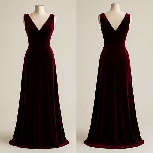 لونه برغندي 
قصة الصدر حرف V
كم عادي طويل وكم واسع
مخصر على الجسم
يناسبسهره ويكون ناعم فيه 