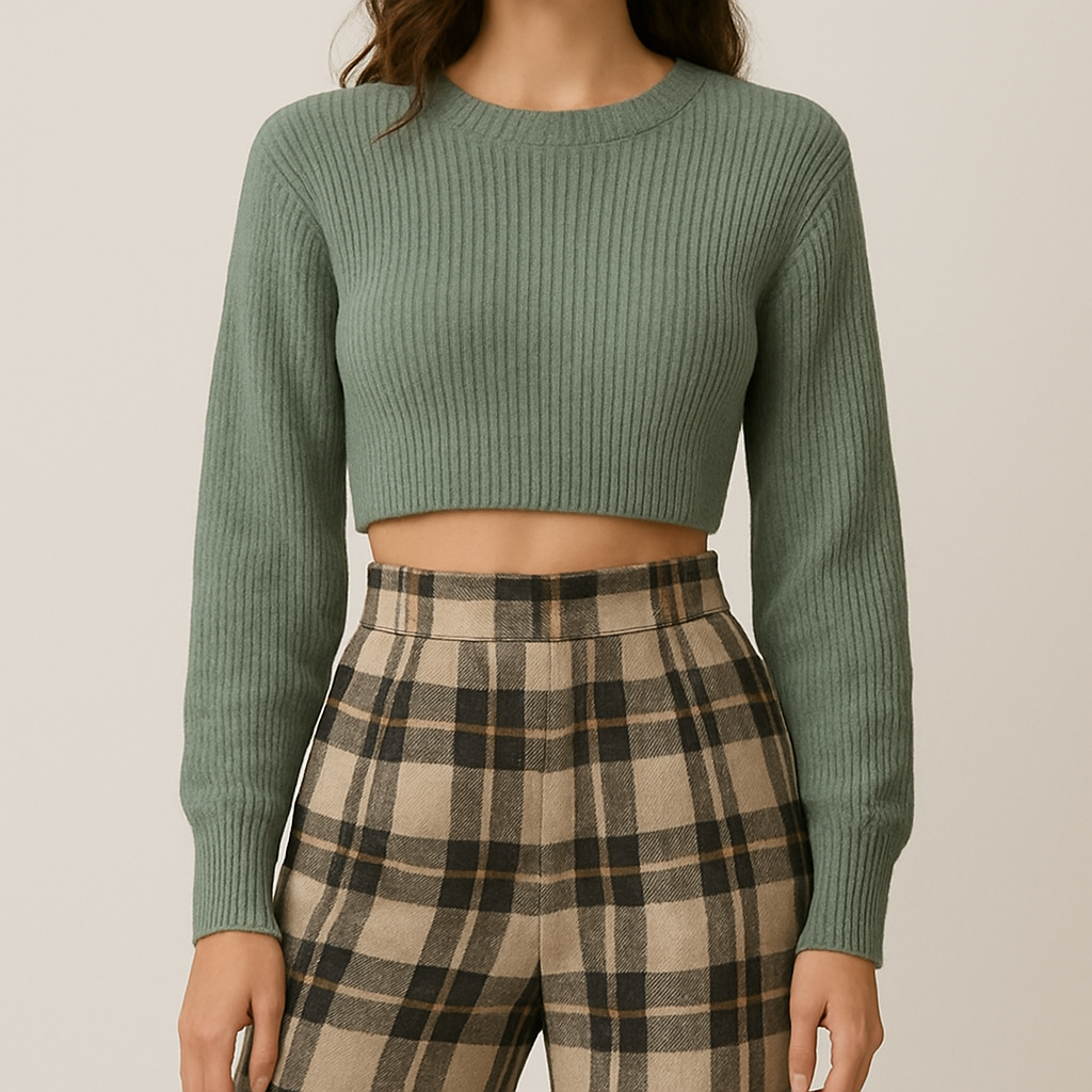 Plaid bottoms/ cropped sweater top
Plaid bottoms/ cropped sweater top