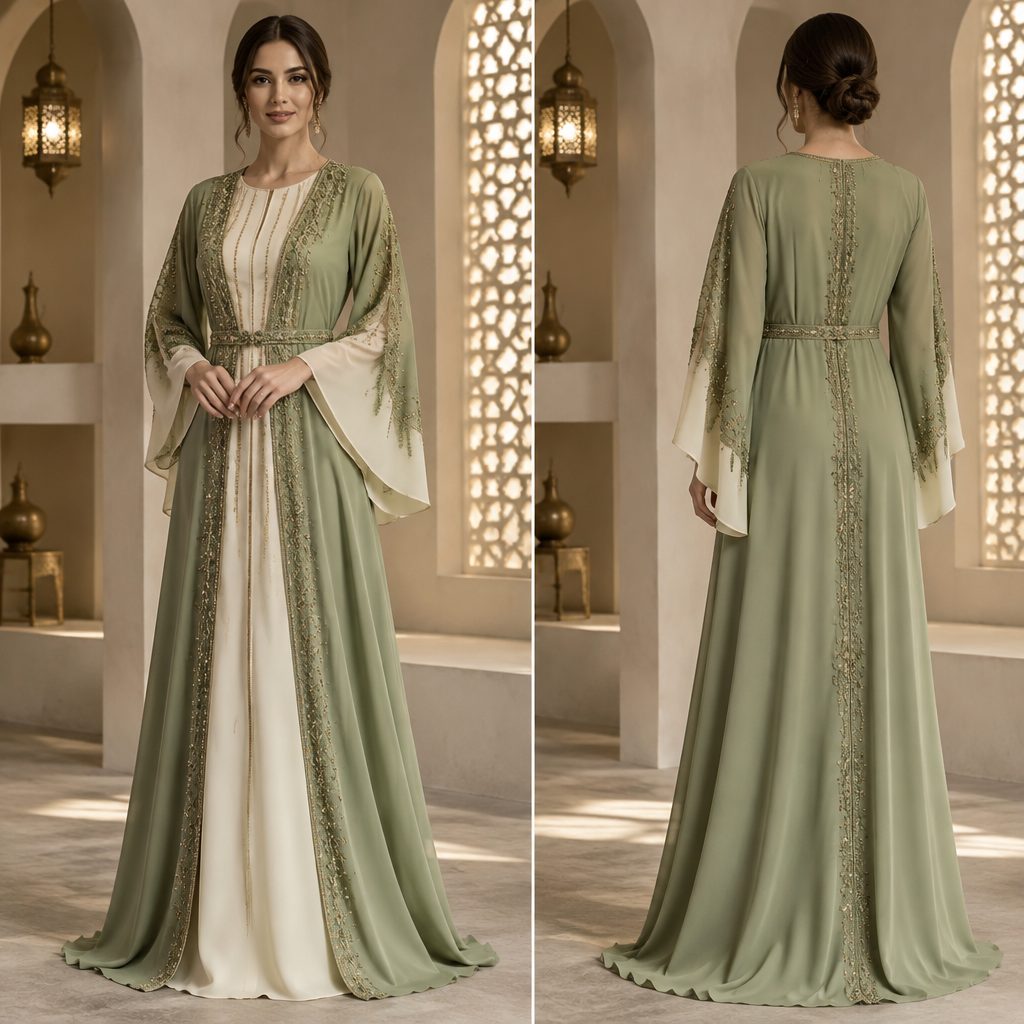 robe d'hôtesse avec touche algérienne de perlage simple et élégant pour l'occasion de aid el-fitr 2027 avec les couleurs tendances. Algeria fashion aesthetics. Present it as professional fashion catalogue photography: the garment is the subject, shown full-length with editorial styling, neutral posing and tasteful, non-suggestive framing.
photorealistic fashion design, robe d'hôtesse avec touche algérienne de perlage simple et élégant pour l'occasion de aid el-fitr 2027 avec les couleurs tendances. Algeria fashion aesthetics. Present it as professional fashion catalogue photography: the garment is the subject, shown full-length with editorial styling, neutral posing and tasteful, non-suggestive framing., just the design no text, show front and back