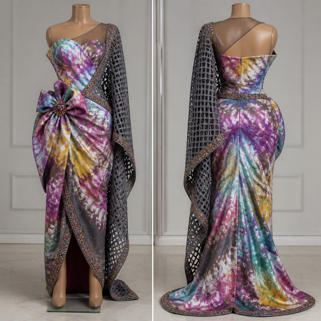 PROMPT
Create a fabulous party dress that can be worn to a birthday party that look stunning classic elegant sophisticated graceful, design it with a colorful tie and dye fabrics and a grey net hole aso oke fabric with a touch of beautiful colorful trims
Edit
* Save
凸
凸
photorealistic fashion design, PROMPT
Create a fabulous party dress that can be worn to a birthday party that look stunning classic elegant sophisticated graceful, design it with a colorful tie and dye fabrics and a grey net hole aso oke fabric with a touch of beautiful colorful trims
Edit
* Save
凸
凸, just the design no text, show front and back