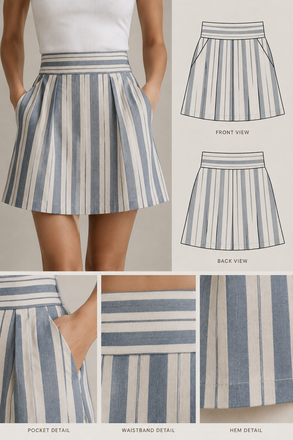 skirt the length would be above the knee and with a wider waistband and pockets. with strips
skirt the length would be above the knee and with a wider waistband and pockets. with strips