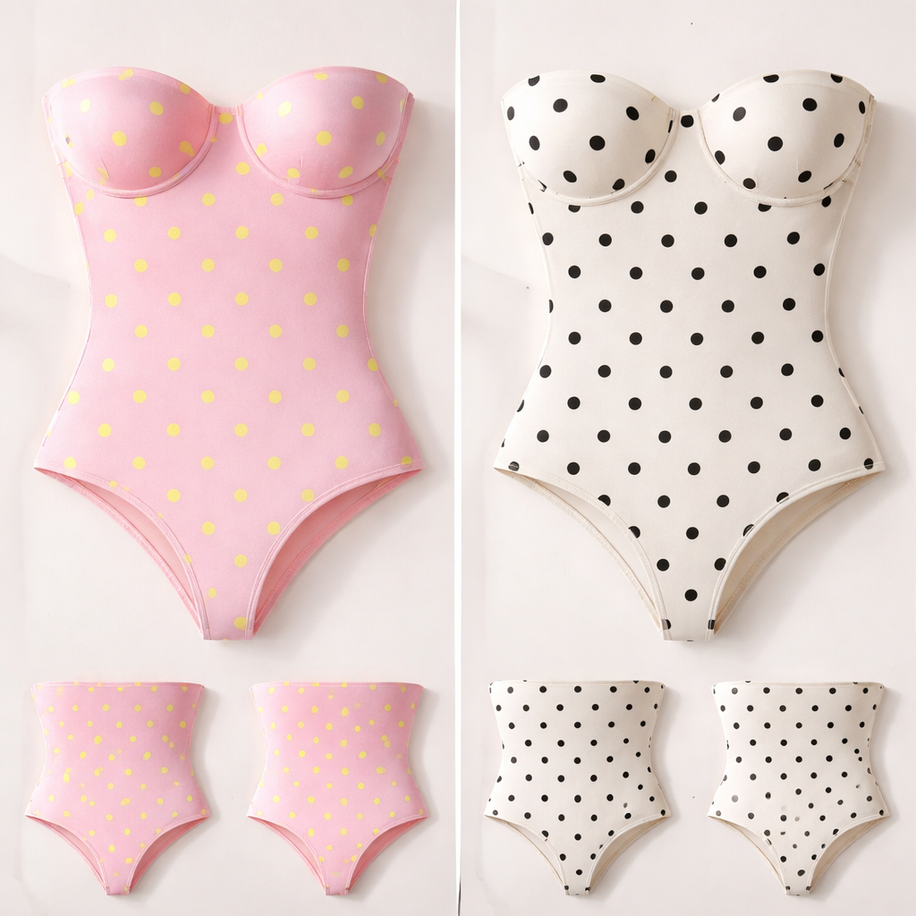 Shape wear no ai model all cotton seamless g string white and black pocker dots strapless built in bra just in bodysuit pink and yellow pocker dots
Shape wear no ai model all cotton seamless g string white and black pocker dots strapless built in bra just in bodysuit pink and yellow pocker dots , classic style, show front and back