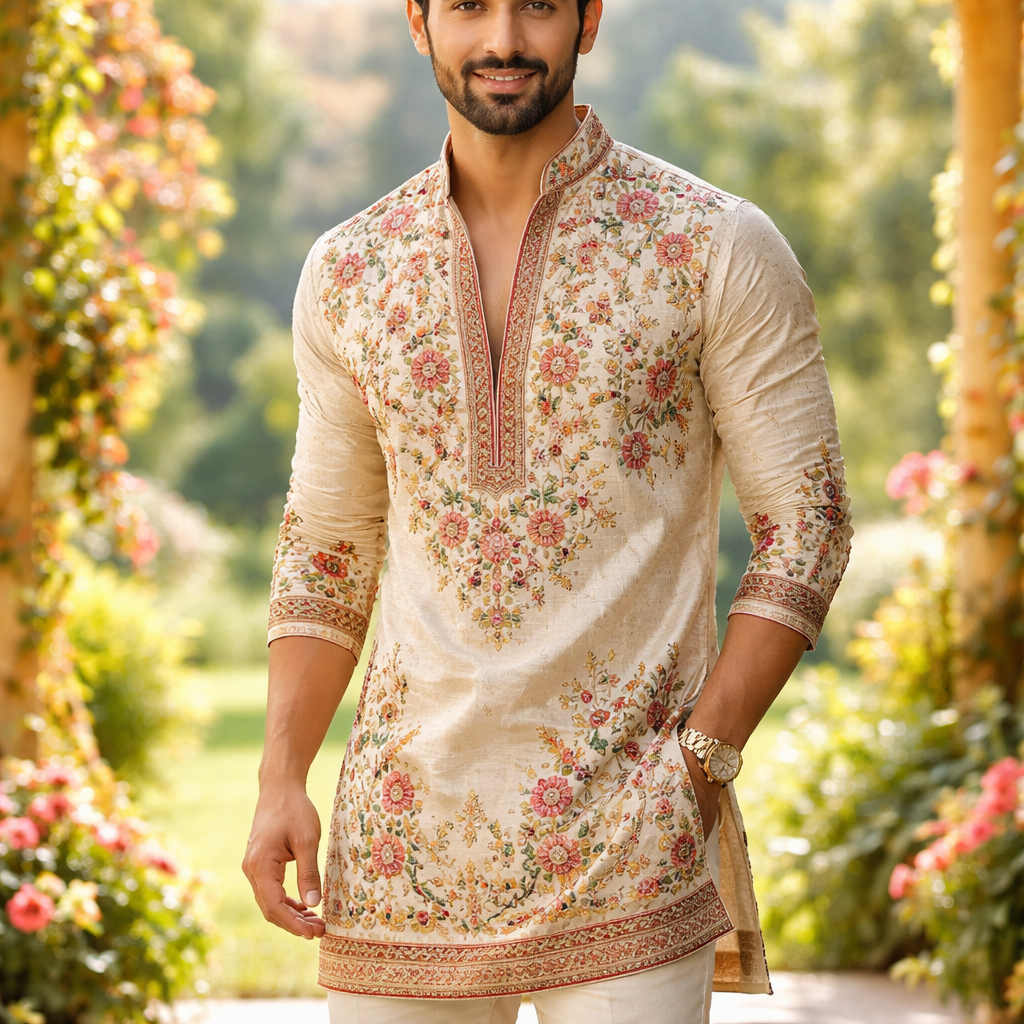 A Male Top design, suitable for Spring. Andhra pradesh style. Consider Indian fashion aesthetics — consider saree, lehenga, salwar kameez, kurti, anarkali; local fabrics like chanderi, banarasi, chikankari, block prints; vibrant colors and rich embroidery. Current season is Spring in India.
A Male Top design, suitable for Spring. Andhra pradesh style. Consider Indian fashion aesthetics — consider saree, lehenga, salwar kameez, kurti, anarkali; local fabrics like chanderi, banarasi, chikankari, block prints; vibrant colors and rich embroidery. Current season is Spring in India.
