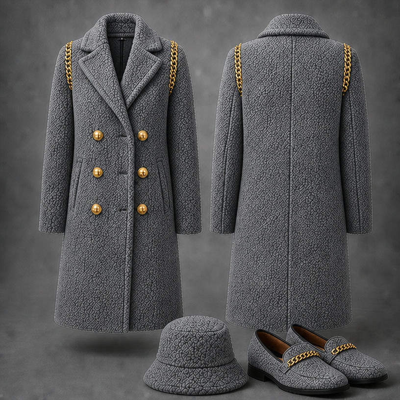 Make in grey
edit the attached fashion design with these instructions: Make in grey. keep it photorealistic, just the design no text
