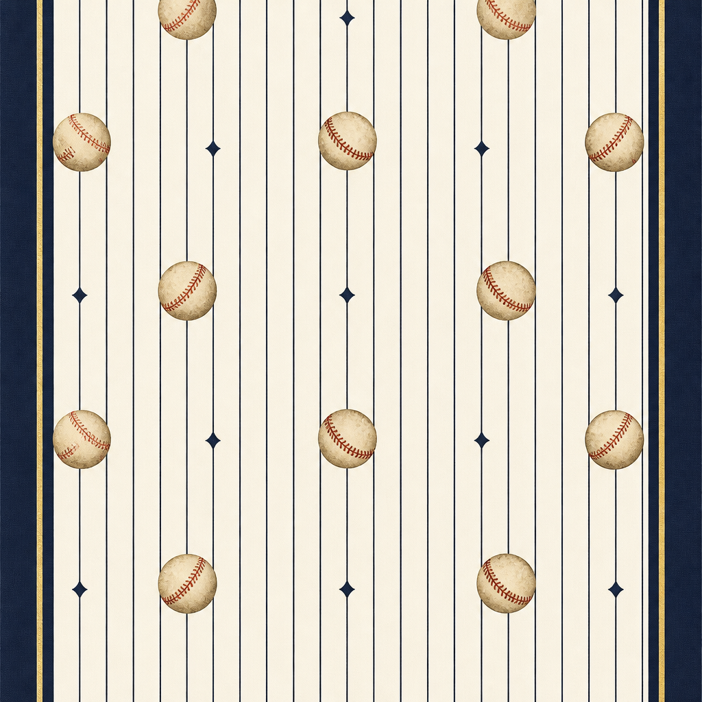 Design a luxury silk twilly scarf inspired by vintage American softball. Ivory silk background with ultra-fine navy blue pinstripes running vertically. Scattered antique cream-colored softballs with realistic red stitching, evenly spaced and elegant. Small subtle navy diamond motifs placed between the softballs. Navy border with a thin metallic gold accent line. Sophisticated, timeless, Hermès-inspired composition with plenty of negative space, hand-illustrated aesthetic, seamless repeating pattern, high-end fashion accessory, refined color palette.
photorealistic fashion design, Design a luxury silk twilly scarf inspired by vintage American softball. Ivory silk background with ultra-fine navy blue pinstripes running vertically. Scattered antique cream-colored softballs with realistic red stitching, evenly spaced and elegant. Small subtle navy diamond motifs placed between the softballs. Navy border with a thin metallic gold accent line. Sophisticated, timeless, Hermès-inspired composition with plenty of negative space, hand-illustrated aesthetic, seamless repeating pattern, high-end fashion accessory, refined color palette., classic style, just the design no text