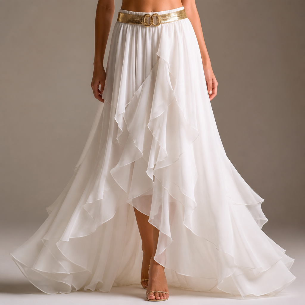 A Female Skirt design. jupe a vollant blanche ample avec une ceinture doré
.. France fashion aesthetics. Present it as professional fashion catalogue photography: the garment is the subject, shown full-length with editorial styling, neutral posing and tasteful, non-suggestive framing.
photorealistic fashion design, A Female Skirt design. jupe a vollant blanche ample avec une ceinture doré
.. France fashion aesthetics. Present it as professional fashion catalogue photography: the garment is the subject, shown full-length with editorial styling, neutral posing and tasteful, non-suggestive framing., just the design no text