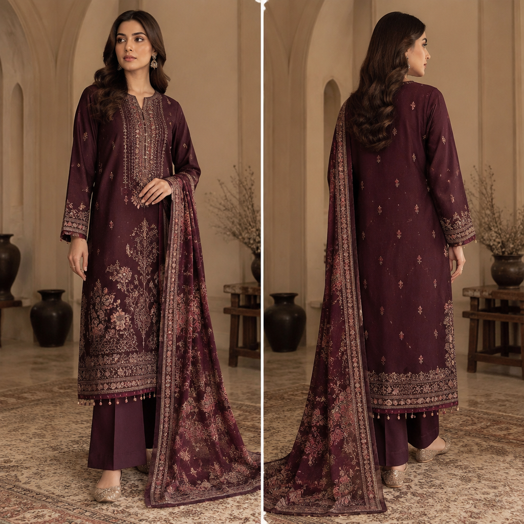 A Female Dress design, suitable for Fall. Pakistani dress new unique dresses no any brand copy. Pakistan fashion aesthetics. Present it as professional fashion catalogue photography: the garment is the subject, shown full-length with editorial styling, neutral posing and tasteful, non-suggestive framing.
photorealistic fashion design, A Female Dress design, suitable for Fall. Pakistani dress new unique dresses no any brand copy. Pakistan fashion aesthetics. Present it as professional fashion catalogue photography: the garment is the subject, shown full-length with editorial styling, neutral posing and tasteful, non-suggestive framing., just the design no text