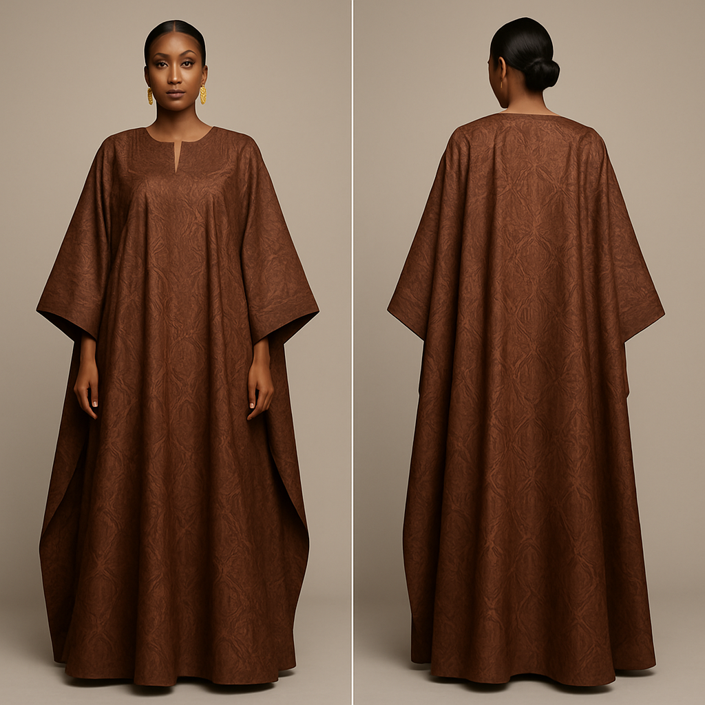 Create a shadda boubou for women that's the first of its kind, unique, classy, and sophisticated in design.
Create a shadda boubou for women that's the first of its kind, unique, classy, and sophisticated in design., show front and back