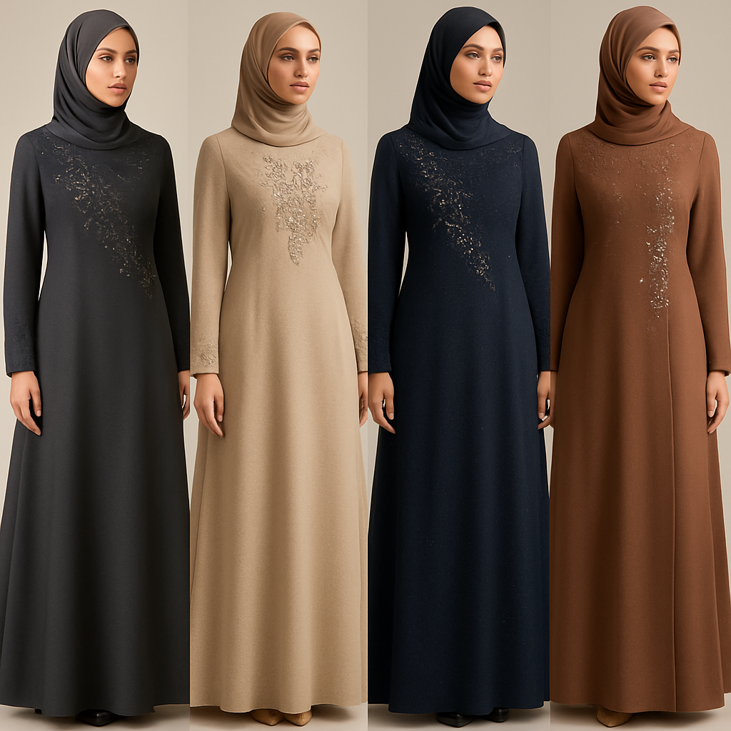 Create me modest two piece that's first in the world, using unique stone design, classy and sophisticated. Keep me 4 designs. Make them rich by adding minimal stone embroidery and stones designs. Showcasing different styles and fabric.
Create me modest two piece that's first in the world, using unique stone design, classy and sophisticated. Keep me 4 designs. Make them rich by adding minimal stone embroidery and stones designs. Showcasing different styles and fabric.