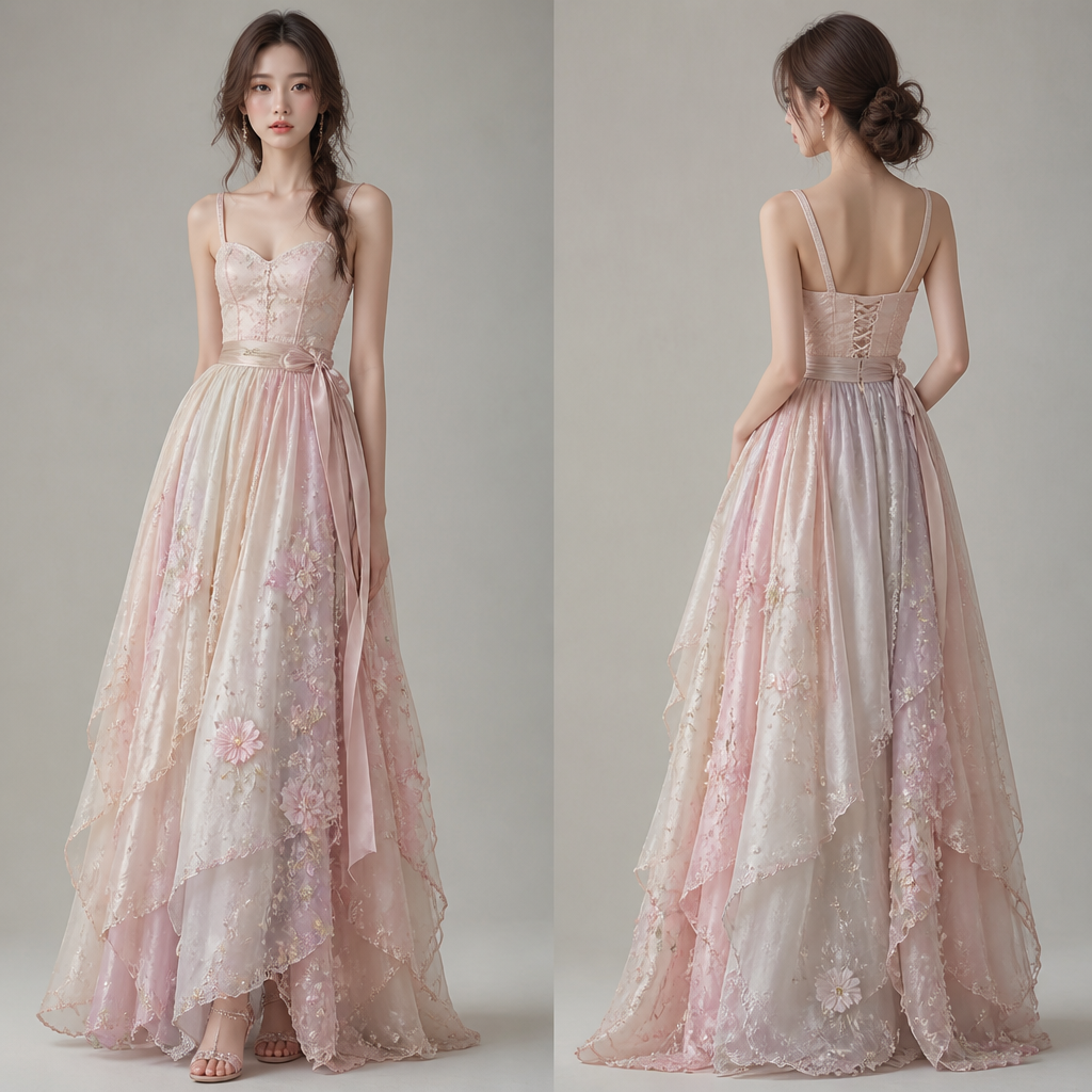 A Female Skirt design, made of Silk, with a rich, textured surface, styled in layers, in a Pastels color palette, suitable for Summer, suited to a Temperate climate, in Korean Fashion + Japanese Street + Princesscore style, shown on a model with fair skin and a slim figure. добавь на юбку вышивку с лепестками сакуры,так же бусины разных размеров+завязка сбоку. Russia fashion aesthetics. Present it as professional fashion catalogue photography: the garment is the subject, shown full-length with editorial styling, neutral posing and tasteful, non-suggestive framing.
photorealistic fashion design, A Female Skirt design, made of Silk, with a rich, textured surface, styled in layers, in a Pastels color palette, suitable for Summer, suited to a Temperate climate, in Korean Fashion + Japanese Street + Princesscore style, shown on a model with fair skin and a slim figure. добавь на юбку вышивку с лепестками сакуры,так же бусины разных размеров+завязка сбоку. Russia fashion aesthetics. Present it as professional fashion catalogue photography: the garment is the subject, shown full-length with editorial styling, neutral posing and tasteful, non-suggestive framing., korean_fashion style, just the design no text, show front and back
