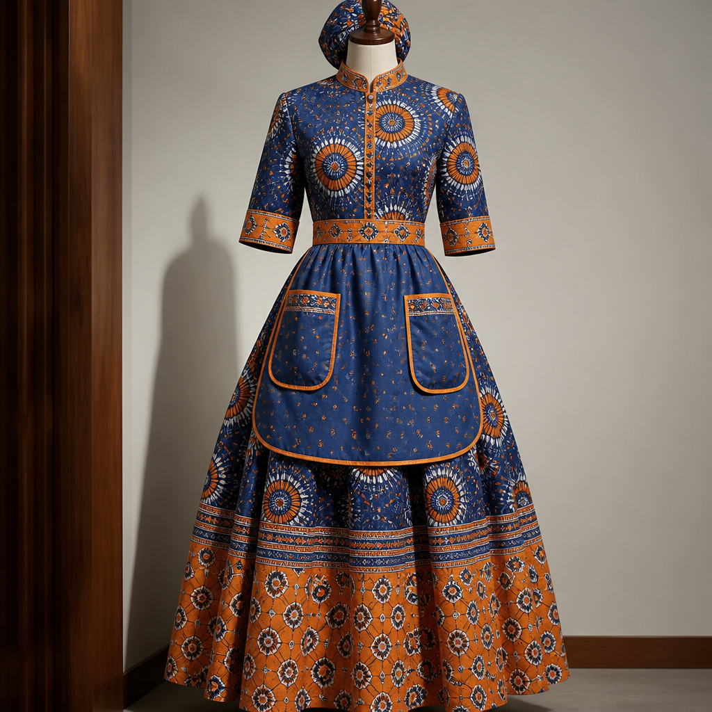 photorealistic fashion design, A Dress design, for Casual, in Glamorous + Casual style. traditional south African motifs with shweshwe fabric with apron and doek wrap and it must be long sleeve until the end of the elbow and bold and. South Africa fashion aesthetics., glamorous style, just the design no text. Refinement: make two pockets infront on the apron
photorealistic fashion design, photorealistic fashion design, A Dress design, for Casual, in Glamorous + Casual style. traditional south African motifs with shweshwe fabric with apron and doek wrap and it must be long sleeve until the end of the elbow and bold and. South Africa fashion aesthetics., glamorous style, just the design no text. Refinement: make two pockets infront on the apron, just the design no text
