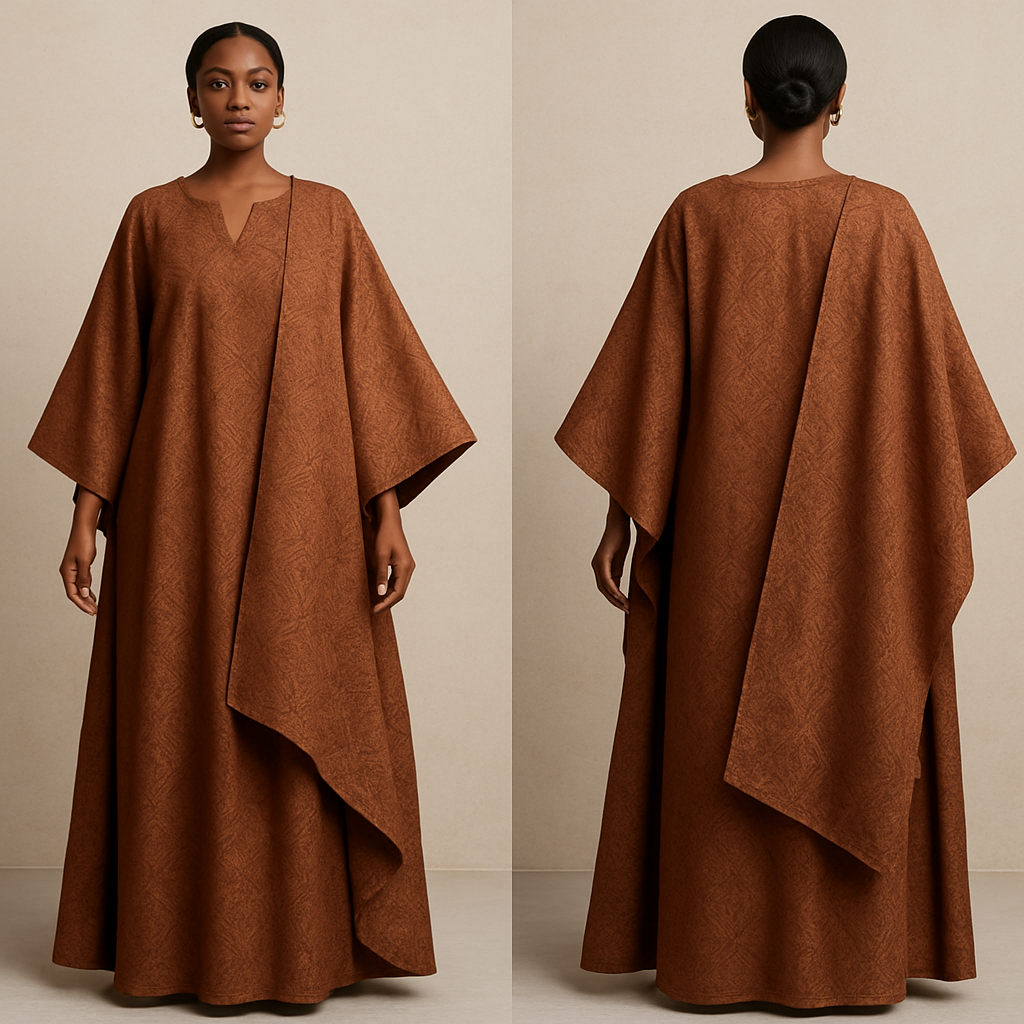 Create a shadda boubou for women that’s the first of its kind, unique, classy, and sophisticated in design. 

Create a shadda boubou for women that’s the first of its kind, unique, classy, and sophisticated in design. , show front and back