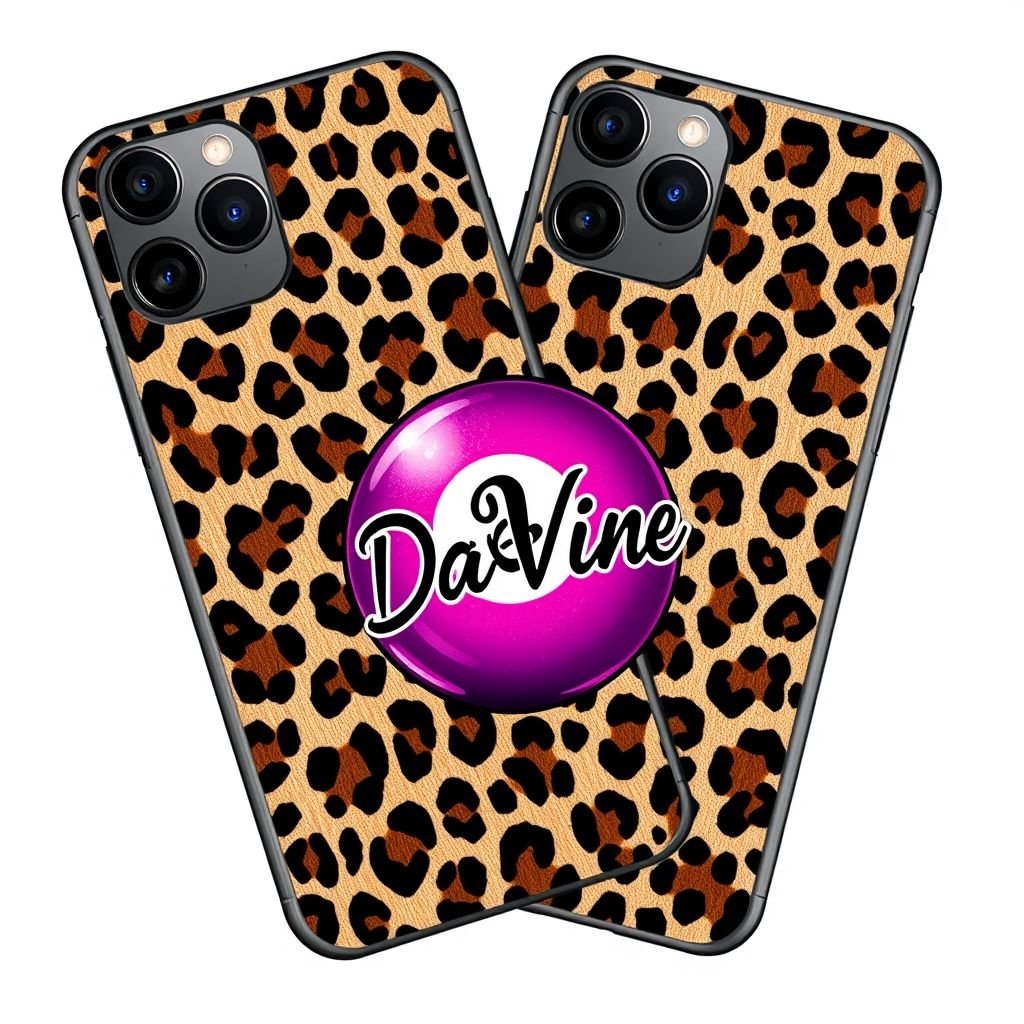 iPhone 13 Pro Max phone case with “Da’Vine” on it. Put a cheetah print 8 ball on it
Create a stunning iPhone 13 Pro Max case that embodies bold animal print fashion. Design a striking cheetah print background, showcasing a vibrant 8-ball adorned with “Da’Vine” in sleek, modern typography. Incorporate metallic accents and playful textures, bridging wild allure with contemporary style, perfect for the fashion-forward individual.