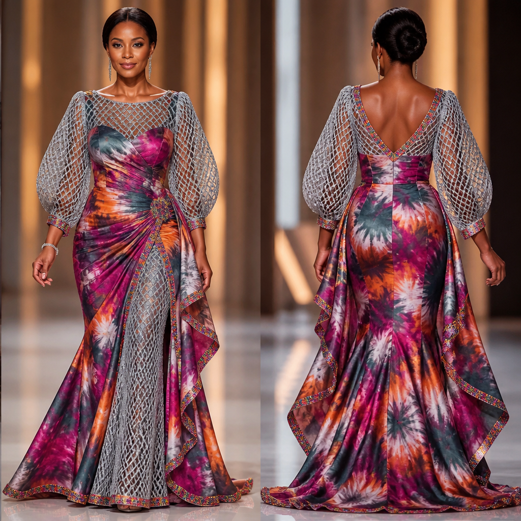 PROMPT
Create a one of a kind fabulous party dress for a 50 year old woman that can be worn to a birthday party that look stunning classic elegant sophisticated graceful, design it with a colorful authentic tie and dye fabric and a silverfish grey net hole aso oke fabric with a touch of beautiful colorful trims
Edit
* Save
凸
凸
photorealistic fashion design, PROMPT
Create a one of a kind fabulous party dress for a 50 year old woman that can be worn to a birthday party that look stunning classic elegant sophisticated graceful, design it with a colorful authentic tie and dye fabric and a silverfish grey net hole aso oke fabric with a touch of beautiful colorful trims
Edit
* Save
凸
凸, runway style, just the design no text, show front and back
