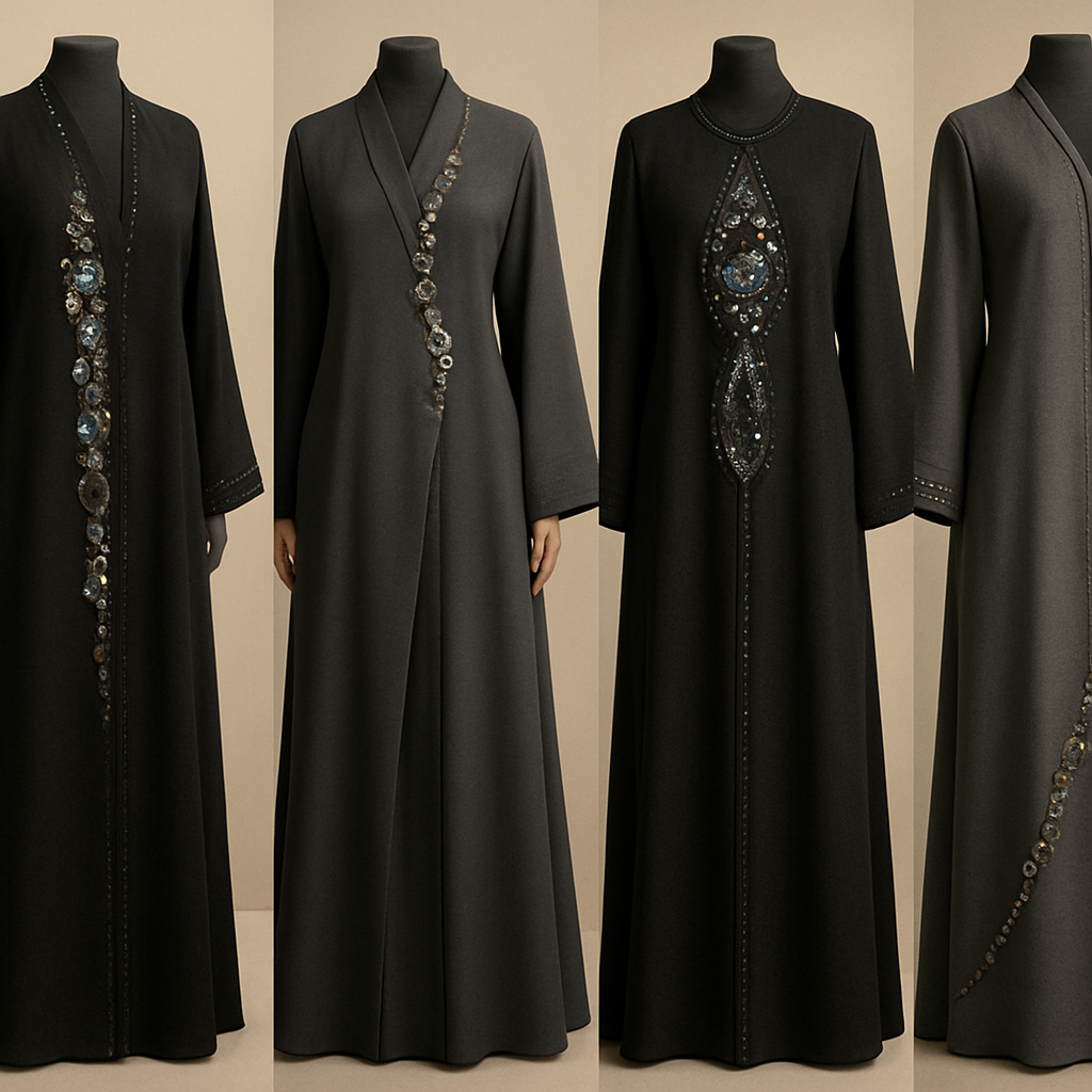 Create me modest abaya that's first in the world, using unique stone design, classy and sophisticated. Keep me 4 designs. Make them rich by adding unique chic stone high end designs and . Showcasing different styles and fabric.
Create me modest abaya that's first in the world, using unique stone design, classy and sophisticated. Keep me 4 designs. Make them rich by adding unique chic stone high end designs and . Showcasing different styles and fabric.