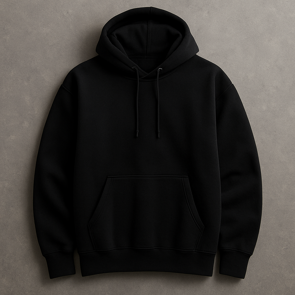 A black hoodie
A black hoodie, streetwear style