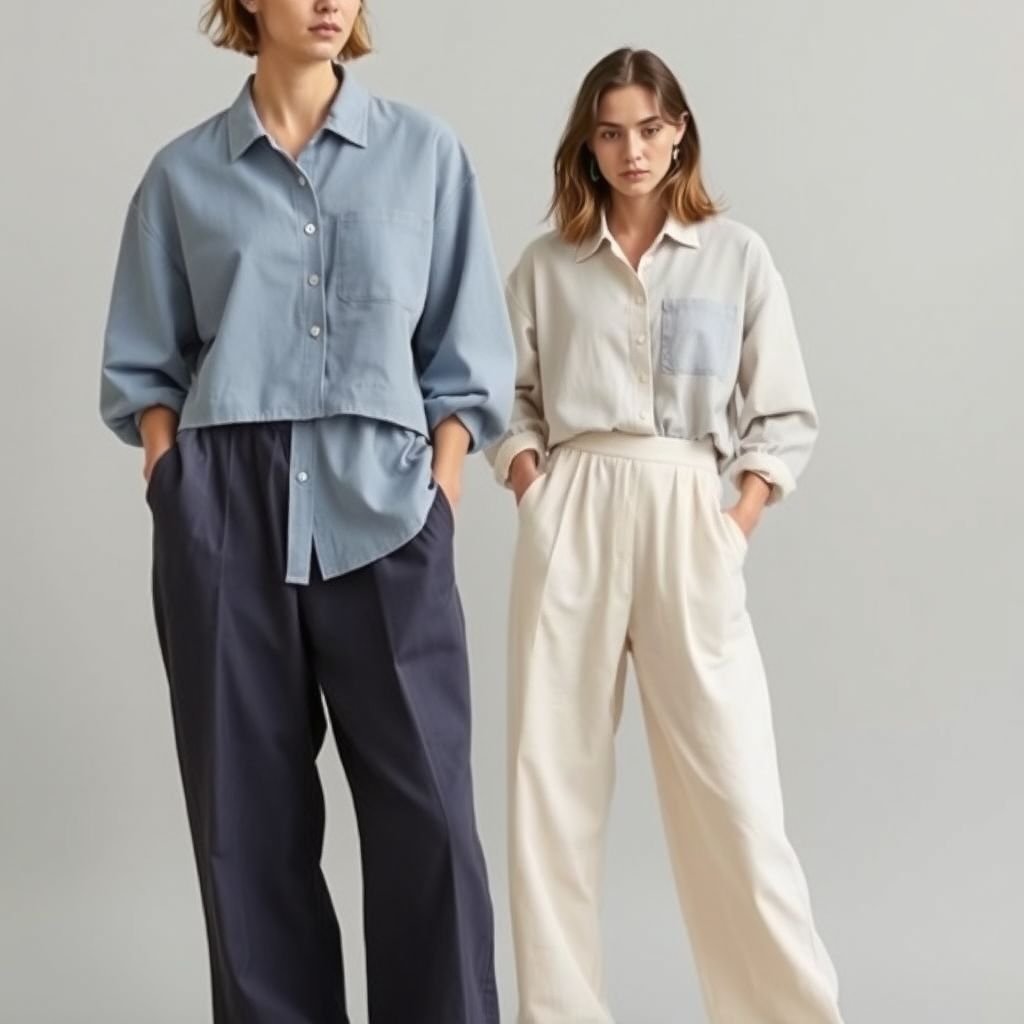 The Luma Co-ord • Cropped button-down shirt with a relaxed tailored fit + matching wide-leg trousers • Colors: Dusty Blue, Bone • Fabric: Cotton-linen blend
Introducing “The Luma Co-ord,” a chic ensemble perfect for day-to-night transitions. The cropped, button-down shirt features a relaxed tailored silhouette with playful, oversized sleeves, while the matching wide-leg trousers flow effortlessly, offering comfort and elegance. Crafted from a soft cotton-linen blend, the dusty blue and bone colors evoke serene sophistication. Ideal for the modern minimalist.