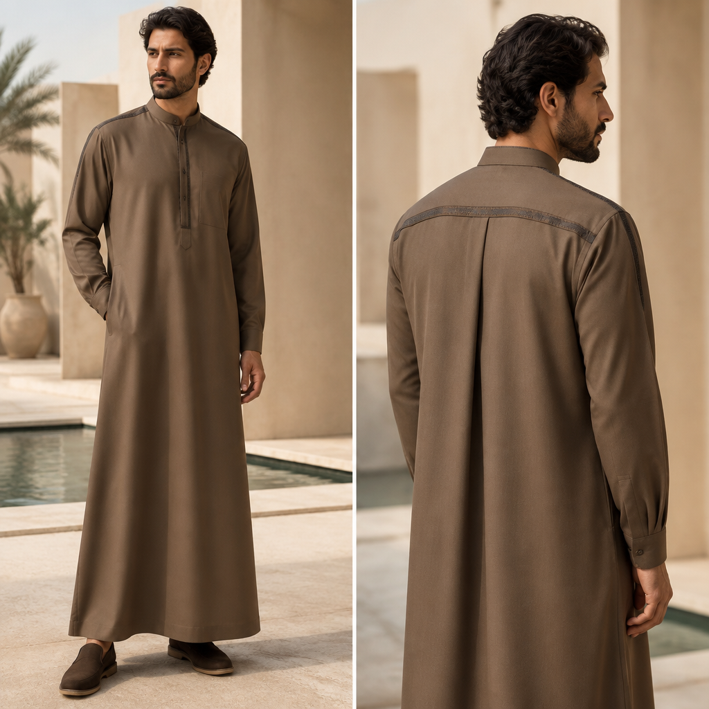A Male Dress design, suitable for Fall, in Casual style. UAE fashion aesthetics. Present it as professional fashion catalogue photography: the garment is the subject, shown full-length with editorial styling, neutral posing and tasteful, non-suggestive framing.
photorealistic fashion design, A Male Dress design, suitable for Fall, in Casual style. UAE fashion aesthetics. Present it as professional fashion catalogue photography: the garment is the subject, shown full-length with editorial styling, neutral posing and tasteful, non-suggestive framing., casual style, just the design no text