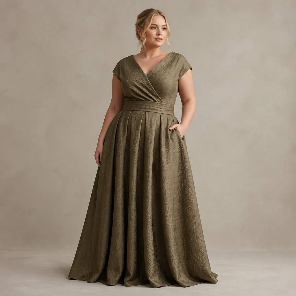 A Dress design, with a rich, textured surface, with a Tailored silhouette, in an Earth Tones color palette, suitable for Summer, suited to a Temperate climate, in Formal style, shown on a model with fair skin and a curvy figure Present it as professional fashion catalogue photography: the garment is the subject, shown full-length with editorial styling, neutral posing and tasteful, non-suggestive framing.
photorealistic fashion design, A Dress design, with a rich, textured surface, with a Tailored silhouette, in an Earth Tones color palette, suitable for Summer, suited to a Temperate climate, in Formal style, shown on a model with fair skin and a curvy figure Present it as professional fashion catalogue photography: the garment is the subject, shown full-length with editorial styling, neutral posing and tasteful, non-suggestive framing., formal style, just the design no text
