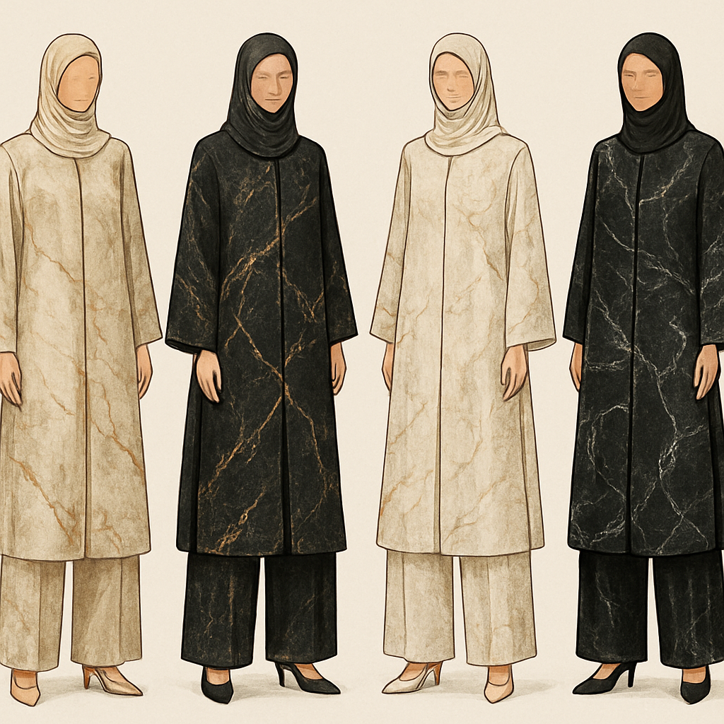 Create a modest abaya and loose pant, first of its kind, featuring a unique stone design that exudes a classy and sophisticated vibe. I'd like four designs, each showcasing different styles and fabrics. Incorporate high-end, unique chic stone designs to make them truly special. Add little sophisticated stone designs. Make it irresistible!
Create a modest abaya and loose pant, first of its kind, featuring a unique stone design that exudes a classy and sophisticated vibe. I'd like four designs, each showcasing different styles and fabrics. Incorporate high-end, unique chic stone designs to make them truly special. Add little sophisticated stone designs. Make it irresistible!