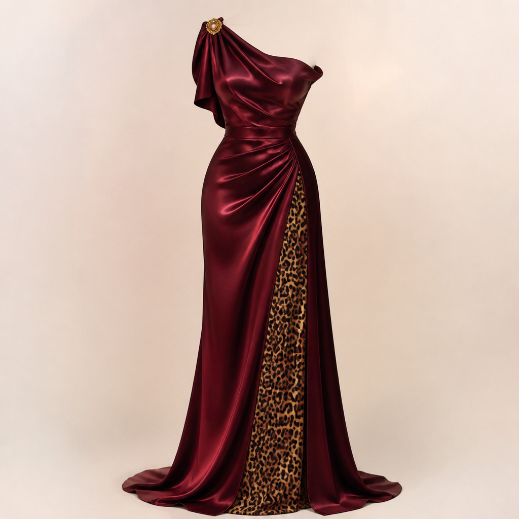 A Female Dress design, suitable for Summer. فستان ستان عنابي مع لمسة من حيوان يغوار. Algeria fashion aesthetics.
photorealistic fashion design, A Female Dress design, suitable for Summer. فستان ستان عنابي مع لمسة من حيوان يغوار. Algeria fashion aesthetics., just the design no text