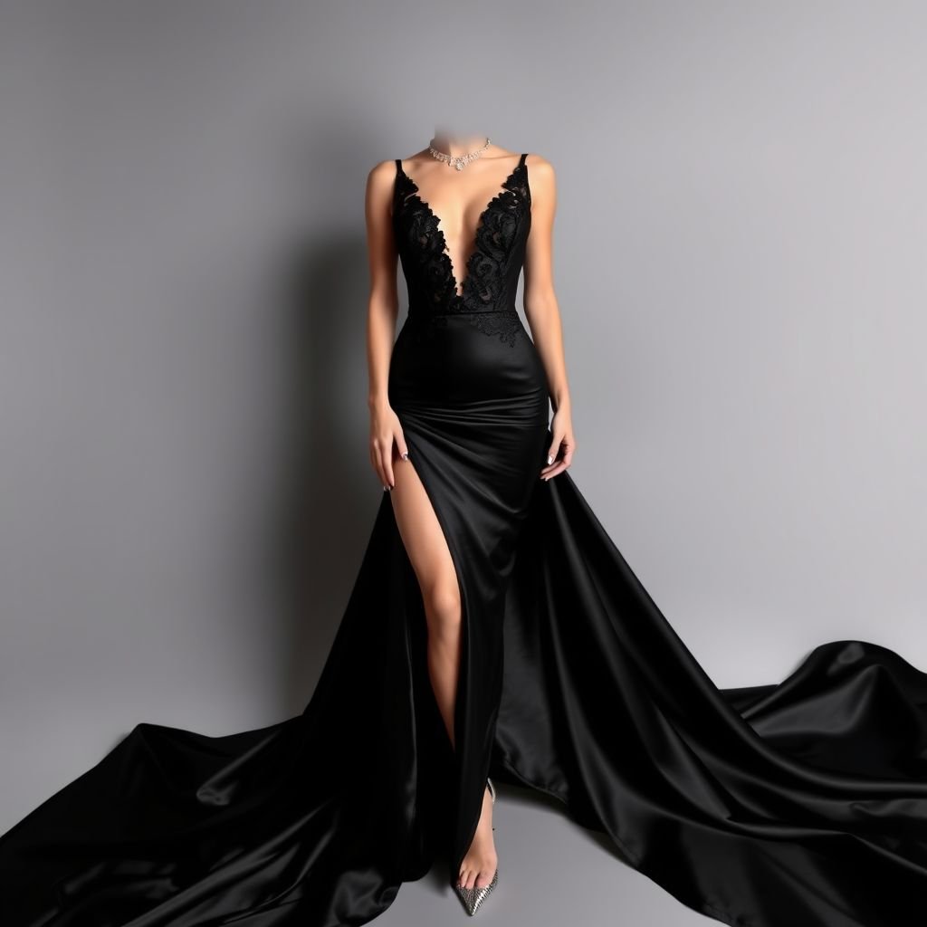 make me a sexy black dress for a red carpet
Create a sultry black dress that elegantly hugs the silhouette, featuring a daring plunge neckline and a dramatic thigh-high slit. The fabric, a luxurious satin, shimmers under the lights. Delicate lace panels accent the waist, while a sweeping train adds movement. Pair with statement diamond jewelry for a bold finish.