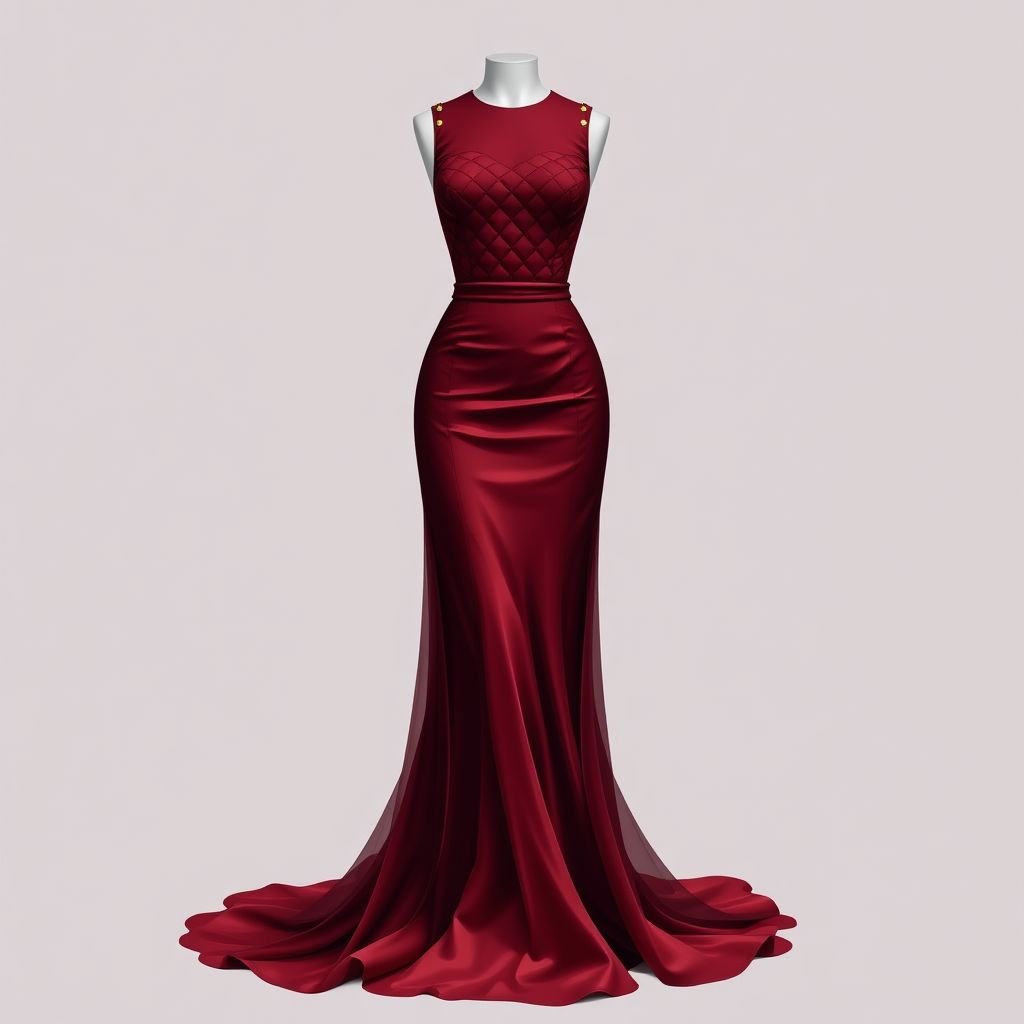 designer dress burgundy red chenel vibes
Imagine a luxurious burgundy red designer dress, exuding classic Chanel vibes. The silhouette features a fitted bodice with intricate quilting, a high waistline, and an A-line skirt that cascades elegantly to the floor. Adorned with gold hardware accents, the fabric flows with an ethereal sheen, perfect for evening soirées and upscale events.