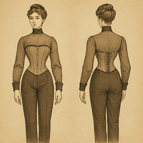 Corset and pantalon with sleeves and band on neck