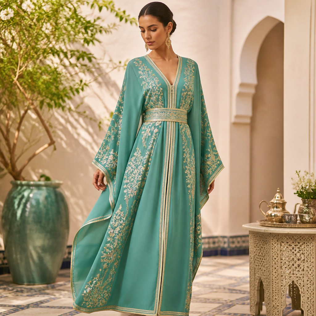 A Female Dress design, suitable for Summer. Consider Moroccan fashion — caftan, djellaba, intricate embroidery, jewel-toned fabrics. Current season is Summer in Morocco.
photorealistic fashion design, A Female Dress design, suitable for Summer. Consider Moroccan fashion — caftan, djellaba, intricate embroidery, jewel-toned fabrics. Current season is Summer in Morocco., just the design no text