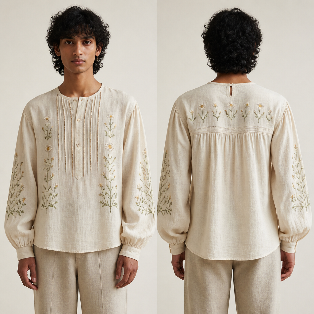 A Unisex Top design, in Cottagecore style. Sri Lanka fashion aesthetics.
photorealistic fashion design, A Unisex Top design, in Cottagecore style. Sri Lanka fashion aesthetics., cottagecore style, just the design no text, show front and back