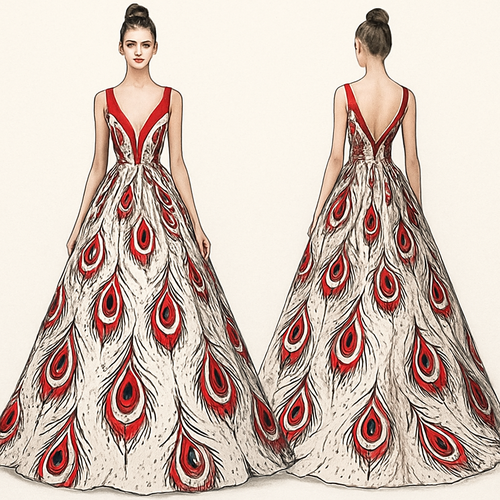 Beautiful white with red dress peacock